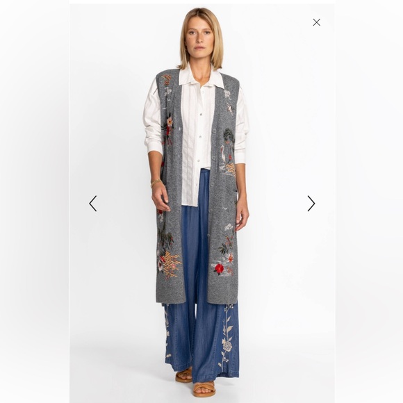Johnny Was Heron Embroidered Wool Cashmere Midi Vest Gray Designer Size XS - Picture 5 of 16